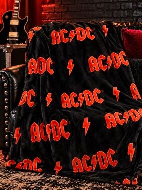 AC/DC Logo Silk Touch Plush Throw Blanket Black Red 50x70 NWT